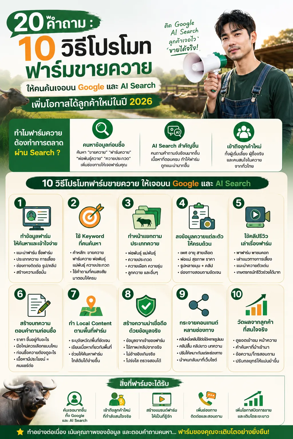 10 วิธีโปรโมทฟาร์มขายควาย ให้คนค้นเจอบน Google และ AI Search เพิ่มโอกาสได้ลูกค้าใหม่ในปี 2026 ขายควาย.com
